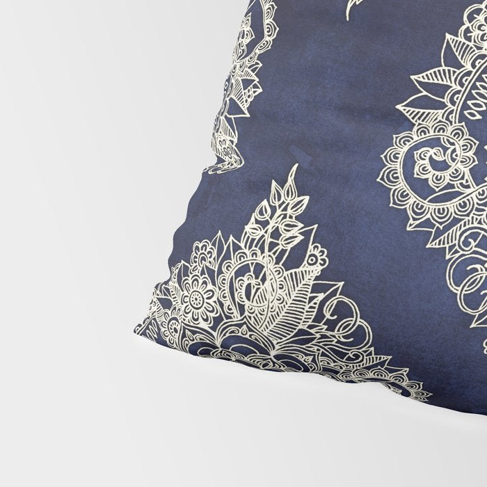 Cream Floral Moroccan Pattern on Deep Indigo Ink Pillow Sham Gallery Image 4