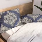Cream Floral Moroccan Pattern on Deep Indigo Ink Pillow Sham Gallery Image 2