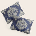 Cream Floral Moroccan Pattern on Deep Indigo Ink Pillow Sham Gallery Image 3