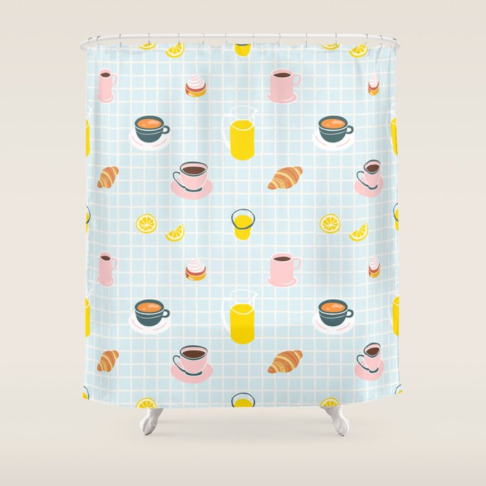 Retro breakfast coffee food pattern Shower Curtain Gallery Image 1