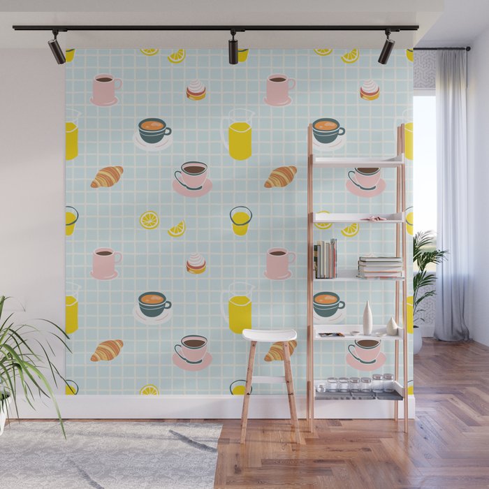 Retro breakfast coffee food pattern Wall Mural Gallery Image 1