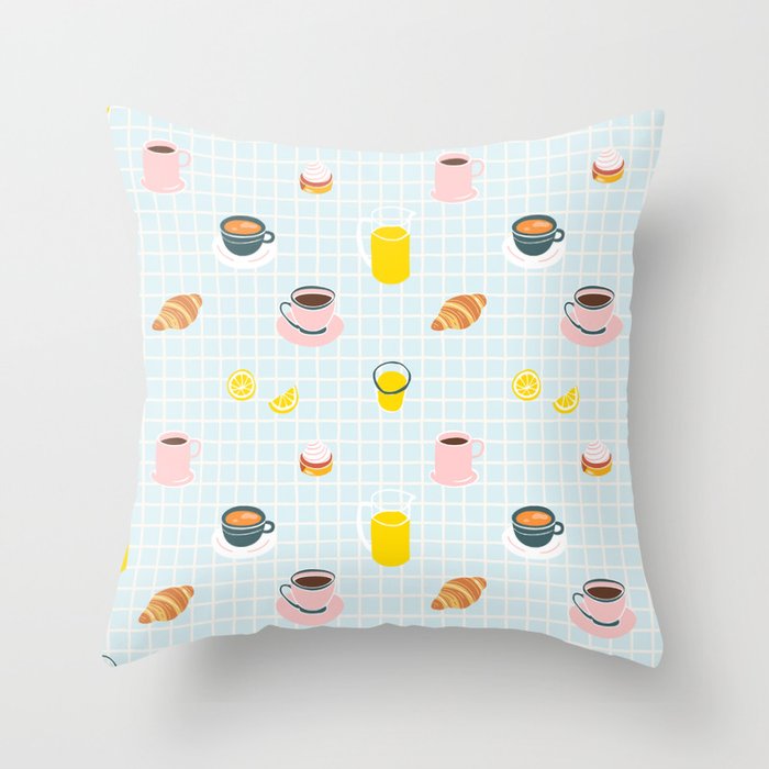 Retro breakfast coffee food pattern Throw Pillow Gallery Image 1