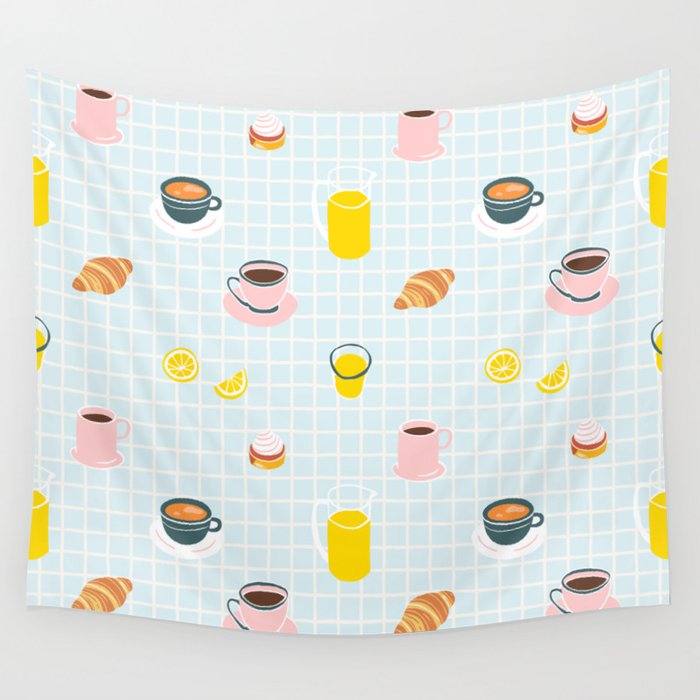 Retro breakfast coffee food pattern Wall Tapestry Gallery Image 4