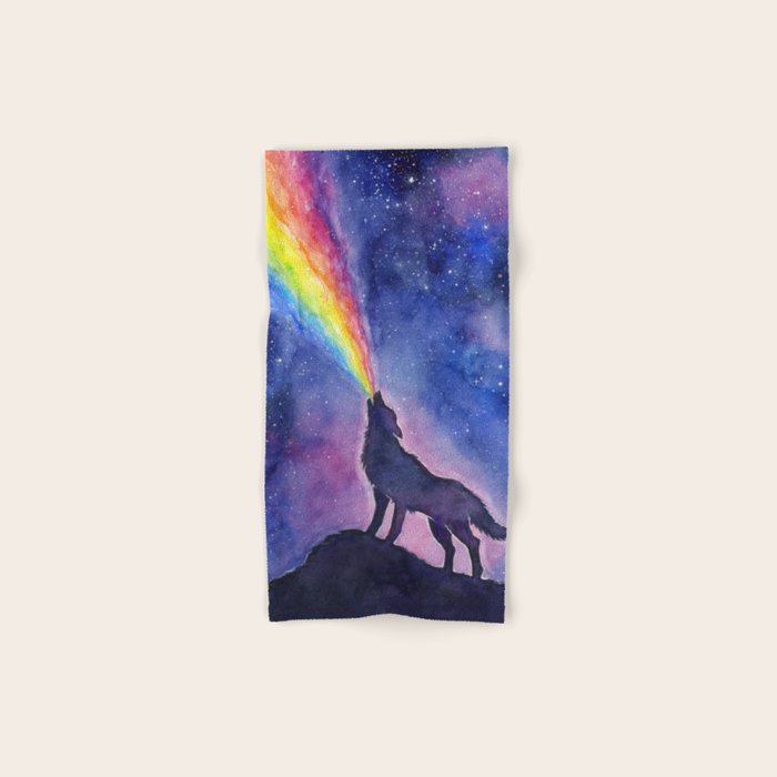 Galaxy Wolf Howling Rainbow Bath Towel Gallery Image 1