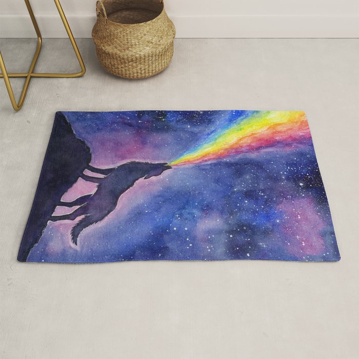 Galaxy Wolf Howling Rainbow Rug Gallery Image 1
