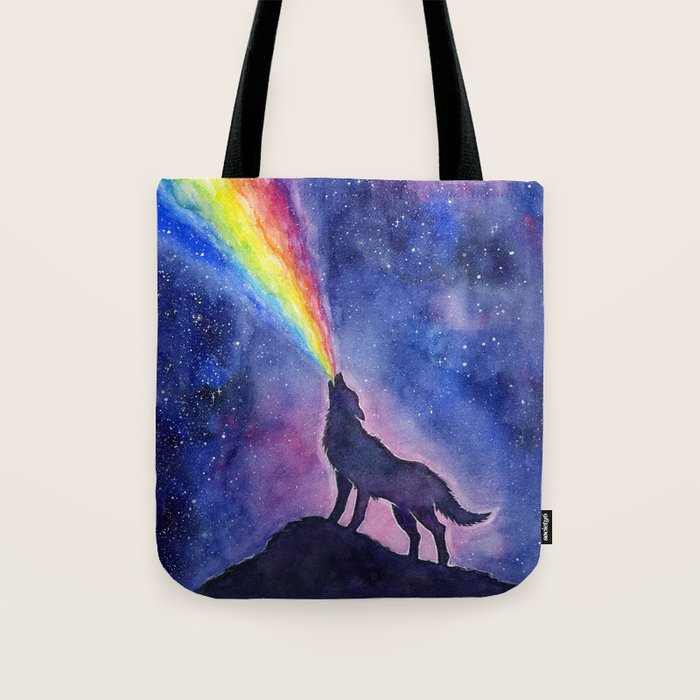 Galaxy Wolf Howling Rainbow Tote Bag Gallery Image 1