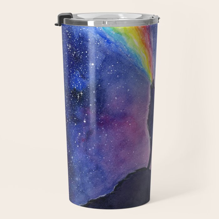 Galaxy Wolf Howling Rainbow Travel Mug Gallery Image 3
