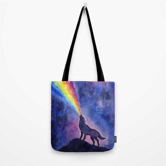 Galaxy Wolf Howling Rainbow Tote Bag Gallery Image 2