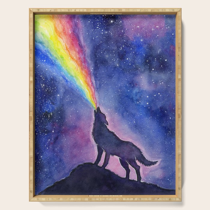 Galaxy Wolf Howling Rainbow Serving Tray Gallery Image 1