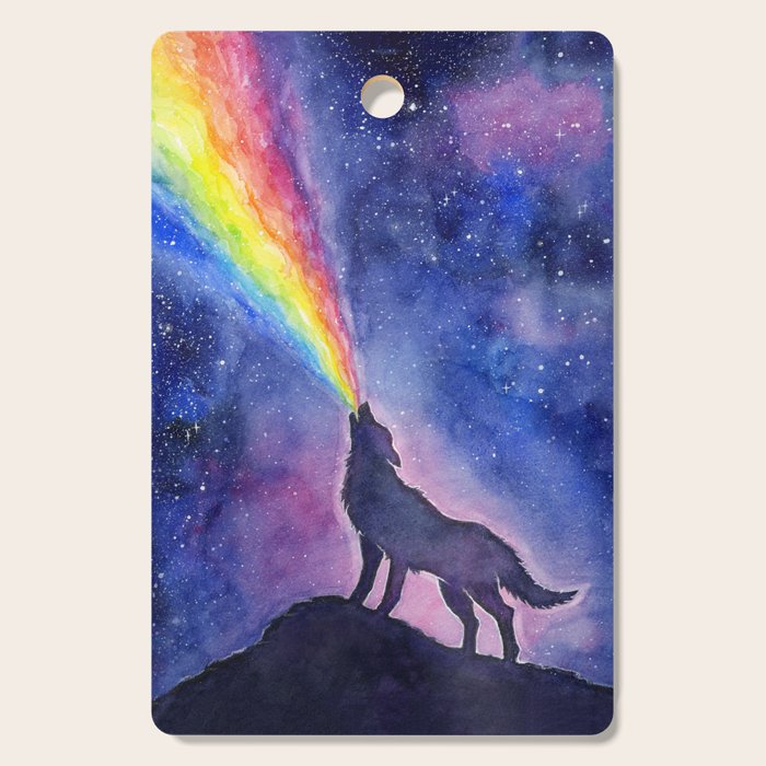Galaxy Wolf Howling Rainbow Cutting Board Gallery Image 1