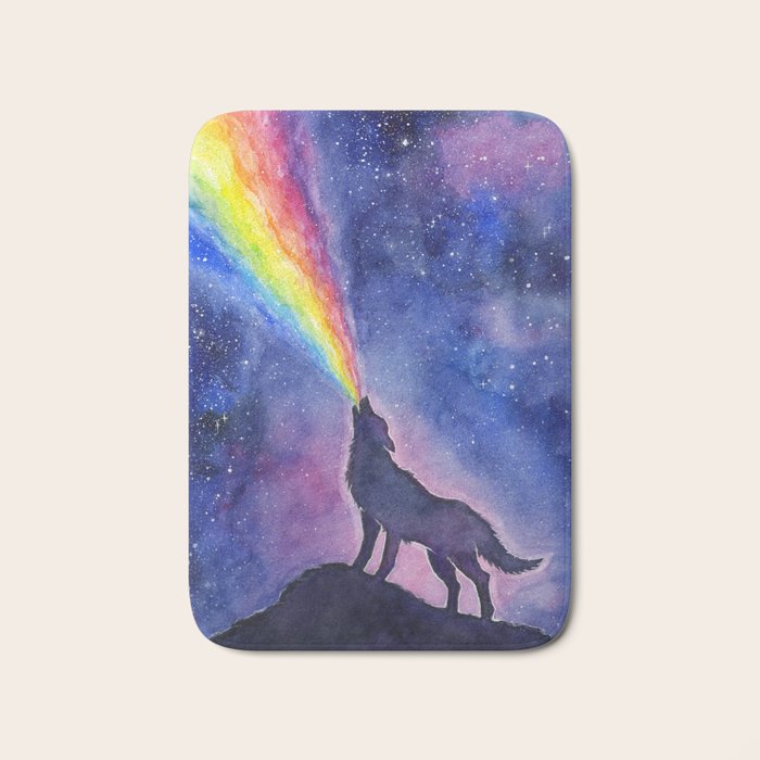 Galaxy Wolf Howling Rainbow Bath Mat Gallery Image 1