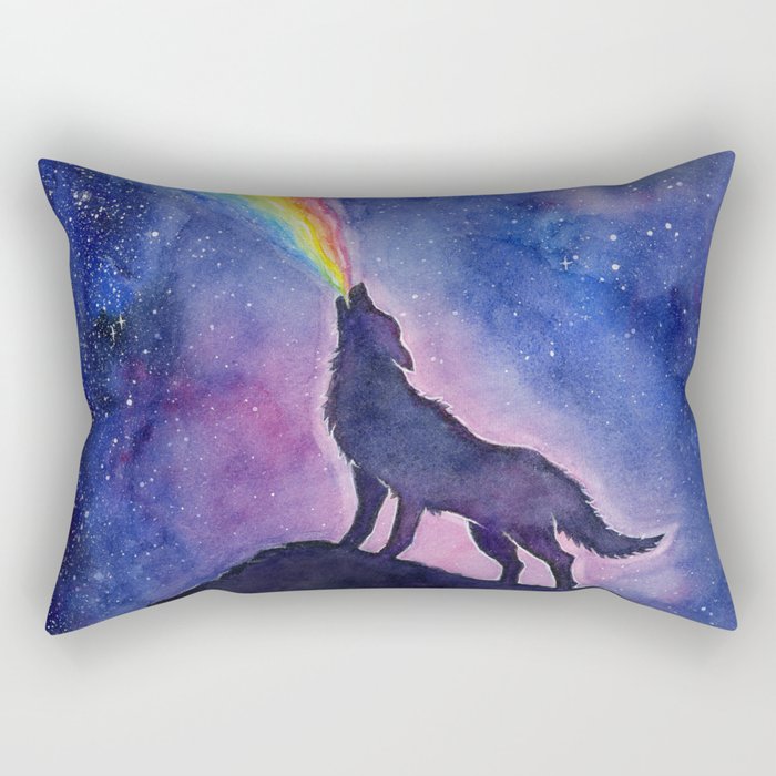 Galaxy Wolf Howling Rainbow Rectangular Pillow Gallery Image 2