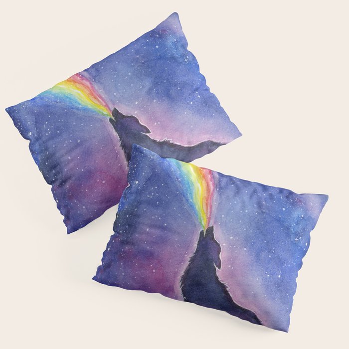 Galaxy Wolf Howling Rainbow Pillow Sham Gallery Image 3