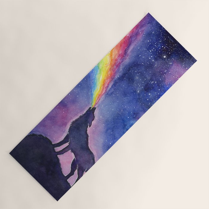 Galaxy Wolf Howling Rainbow Yoga Mat Gallery Image 1