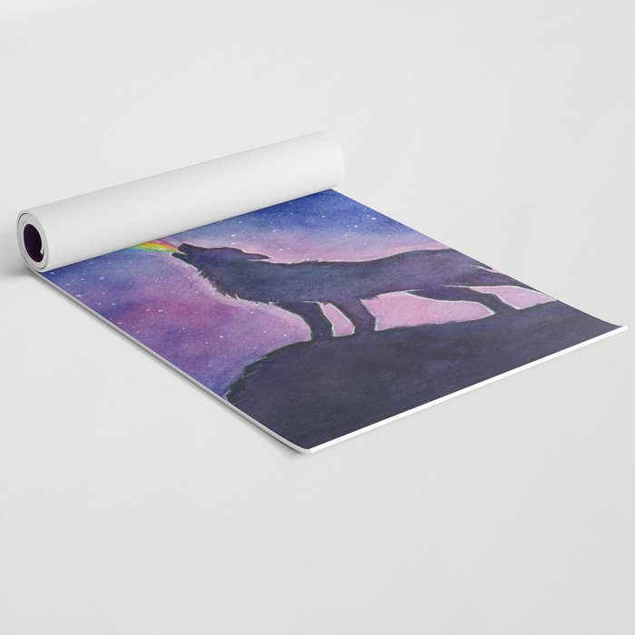 Galaxy Wolf Howling Rainbow Yoga Mat Gallery Image 2
