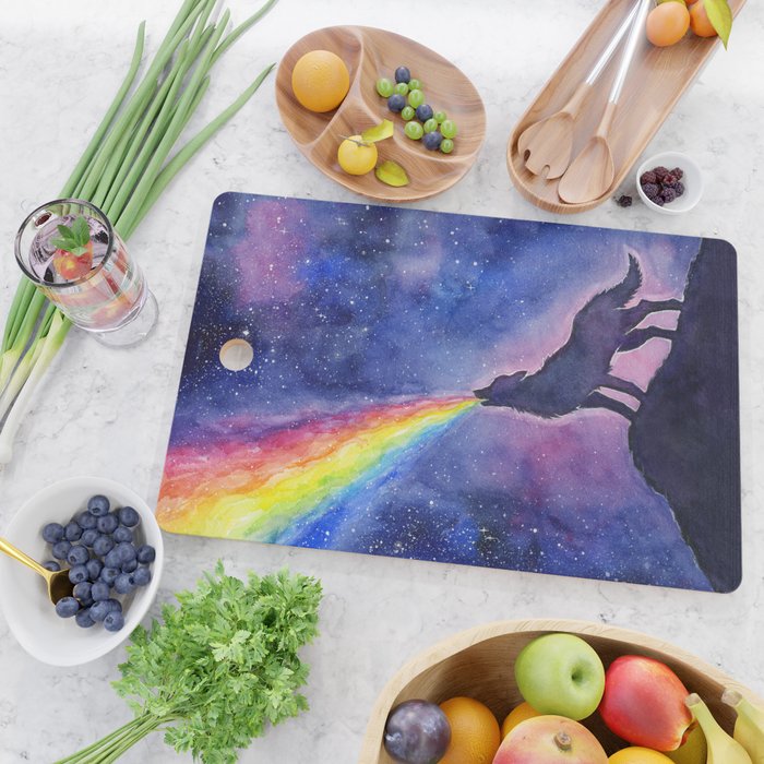 Galaxy Wolf Howling Rainbow Cutting Board Gallery Image 2
