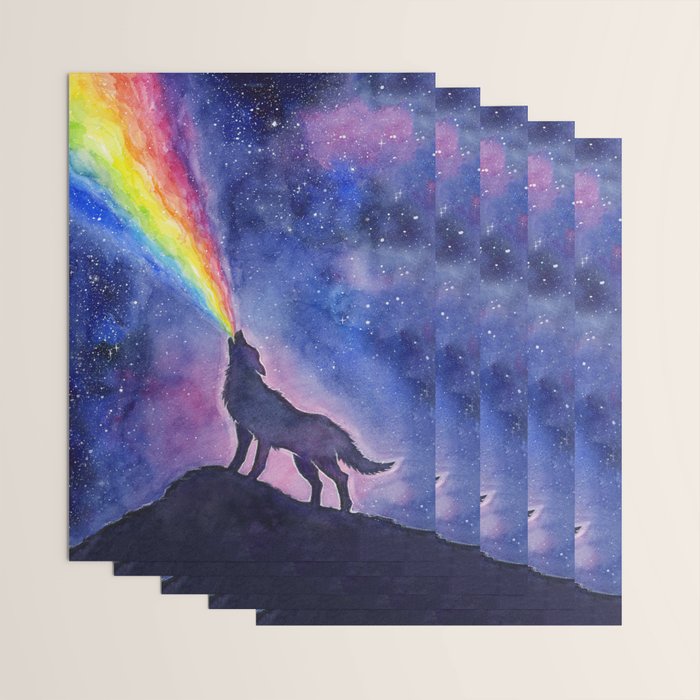 Galaxy Wolf Howling Rainbow Wrapping Paper Gallery Image 3