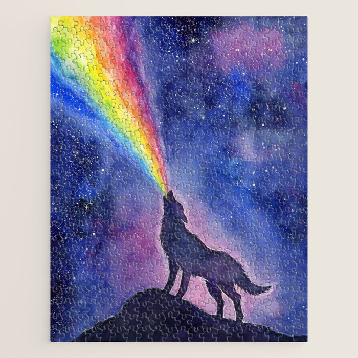 Galaxy Wolf Howling Rainbow Jigsaw Puzzle Gallery Image 1