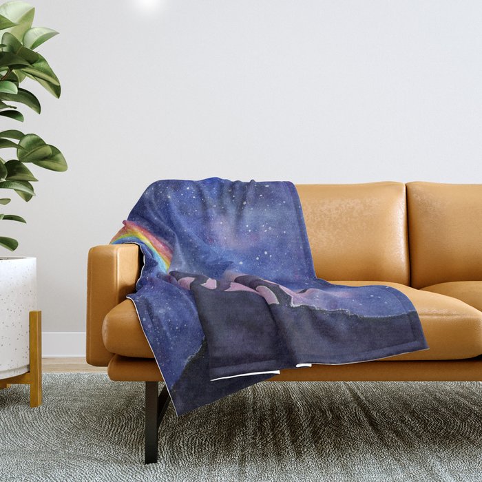 Galaxy Wolf Howling Rainbow Throw Blanket Gallery Image 1