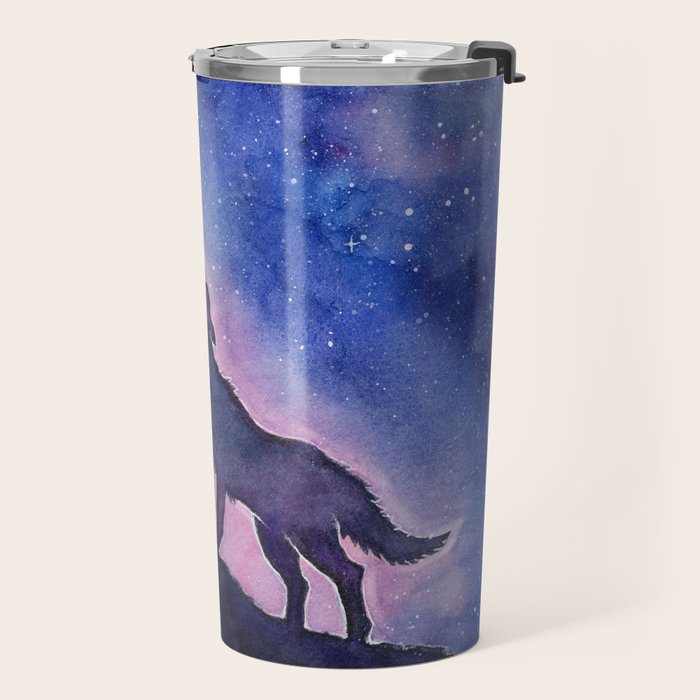Galaxy Wolf Howling Rainbow Travel Mug Gallery Image 2