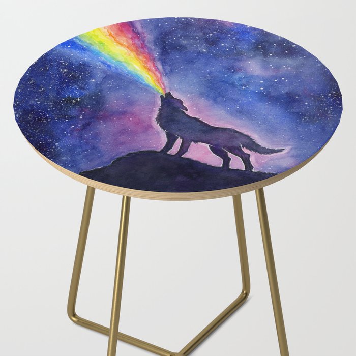 Galaxy Wolf Howling Rainbow Side Table Gallery Image 2