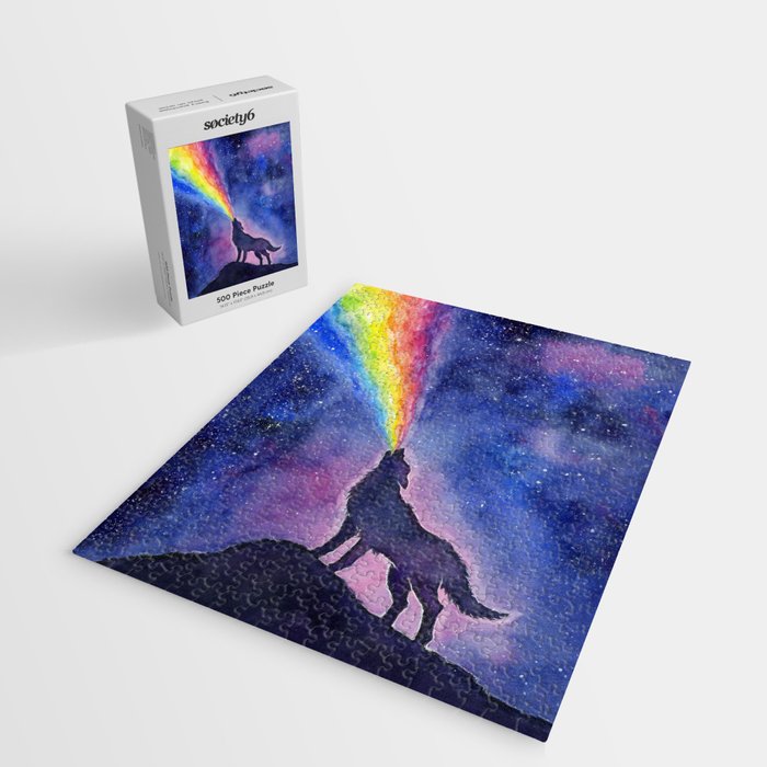 Galaxy Wolf Howling Rainbow Jigsaw Puzzle Gallery Image 2