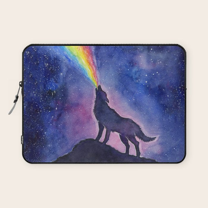 Galaxy Wolf Howling Rainbow Laptop Sleeve Gallery Image 1