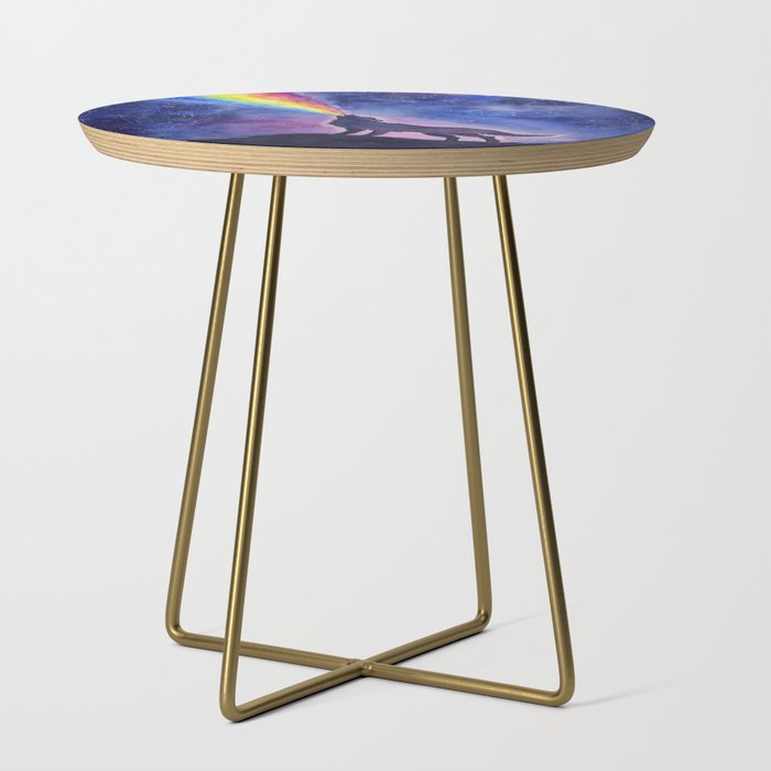 Galaxy Wolf Howling Rainbow Side Table