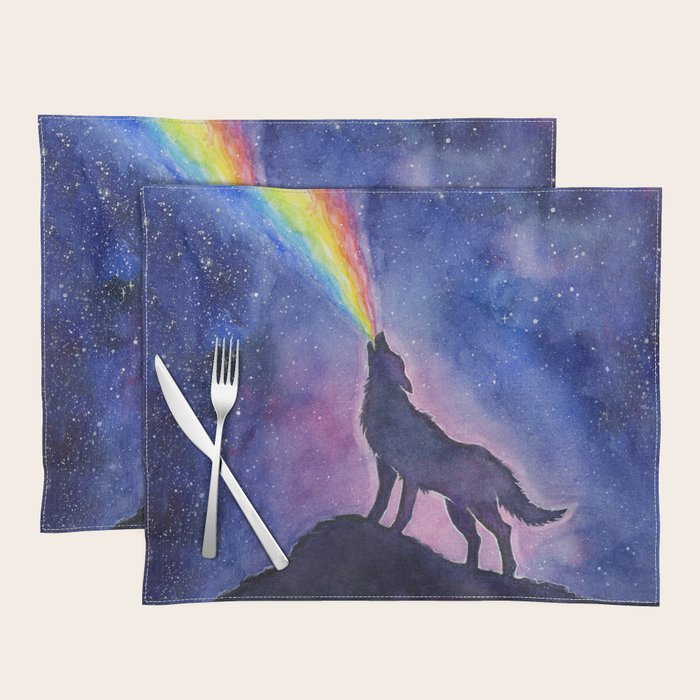 Galaxy Wolf Howling Rainbow Placemat Gallery Image 1