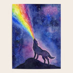 Galaxy Wolf Howling Rainbow Poster Gallery Image 4