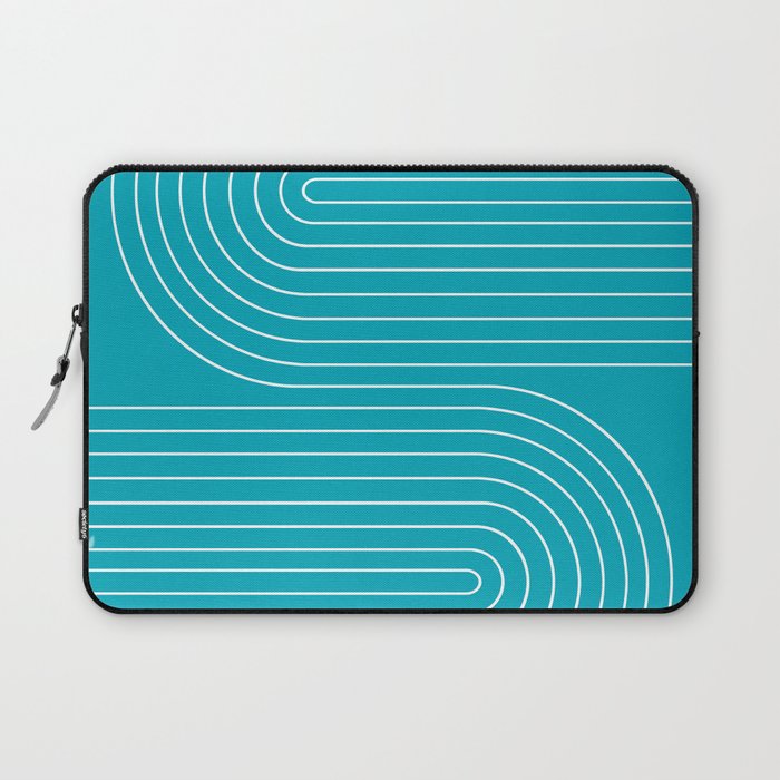 Minimal Line Curvature XV Bright Aqua Mid Century Modern Arch Abstract Laptop Sleeve Gallery Image 1
