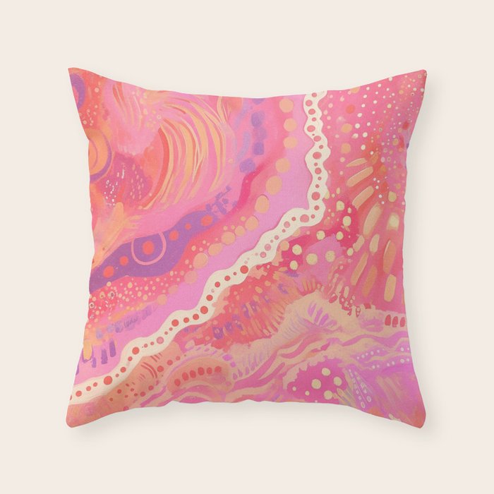 Vibrant Abstract Coral Swirl Pattern with Pink and Peach Accents Throw Pillow Gallery Image 1