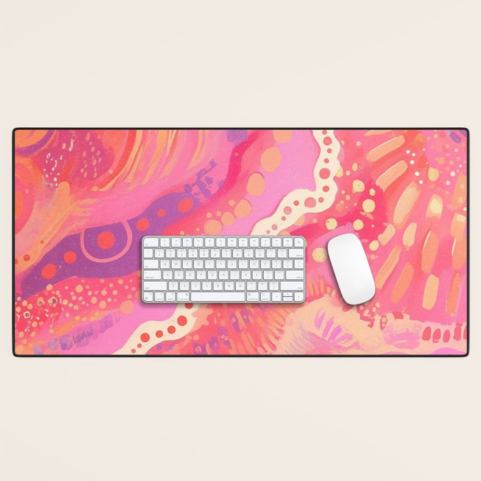 Vibrant Abstract Coral Swirl Pattern with Pink and Peach Accents Desk Mat Gallery Image 1