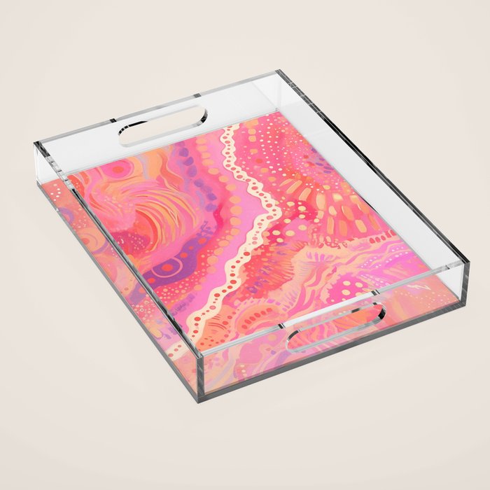 Vibrant Abstract Coral Swirl Pattern with Pink and Peach Accents Acrylic Tray Gallery Image 1
