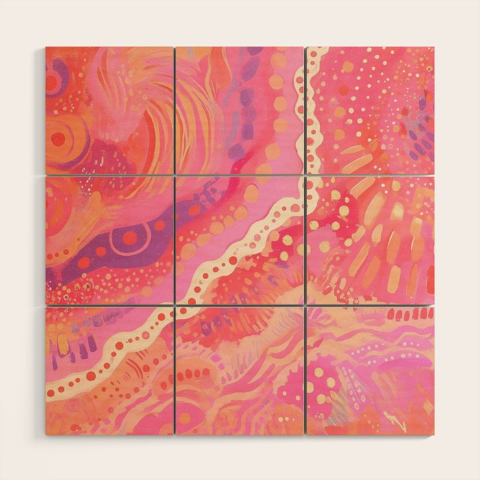 Vibrant Abstract Coral Swirl Pattern with Pink and Peach Accents Wood Wall Art Gallery Image 1