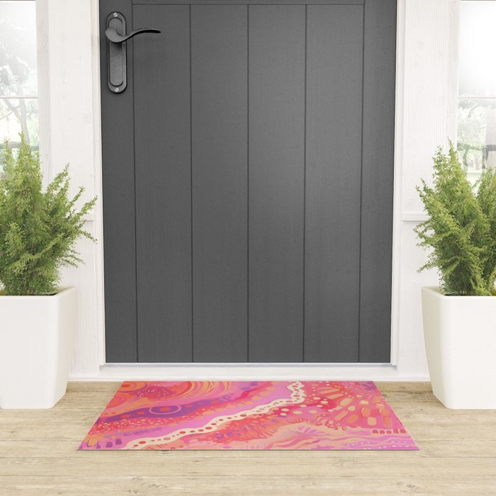 Vibrant Abstract Coral Swirl Pattern with Pink and Peach Accents Welcome Mat Gallery Image 3