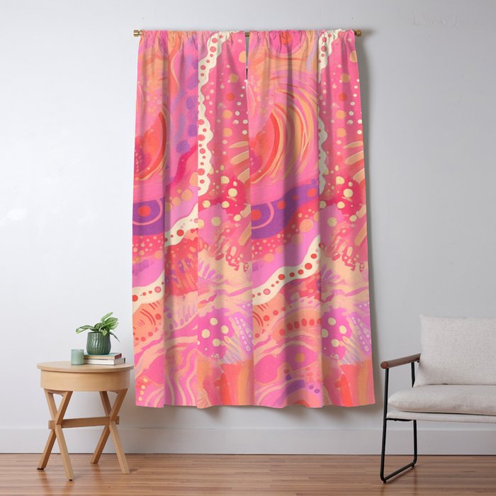 Vibrant Abstract Coral Swirl Pattern with Pink and Peach Accents Window Curtain Gallery Image 5