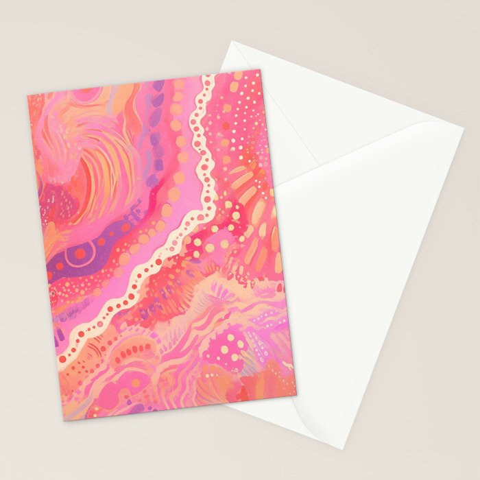 Vibrant Abstract Coral Swirl Pattern with Pink and Peach Accents Stationery Card Gallery Image 2