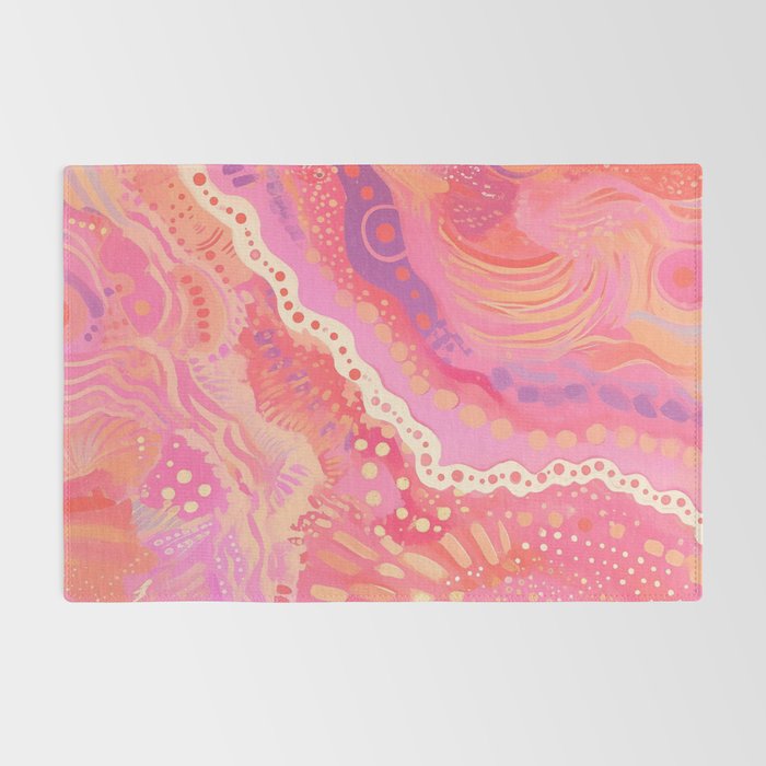 Vibrant Abstract Coral Swirl Pattern with Pink and Peach Accents Rug Gallery Image 2