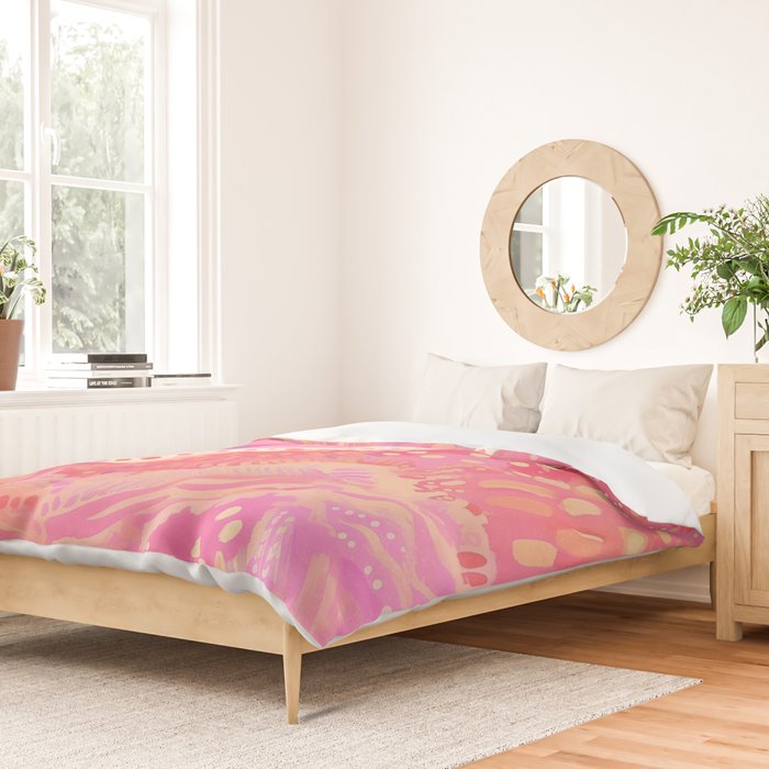 Vibrant Abstract Coral Swirl Pattern with Pink and Peach Accents Duvet Cover Gallery Image 2