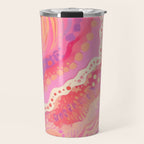 Vibrant Abstract Coral Swirl Pattern with Pink and Peach Accents Travel Mug Gallery Image 1