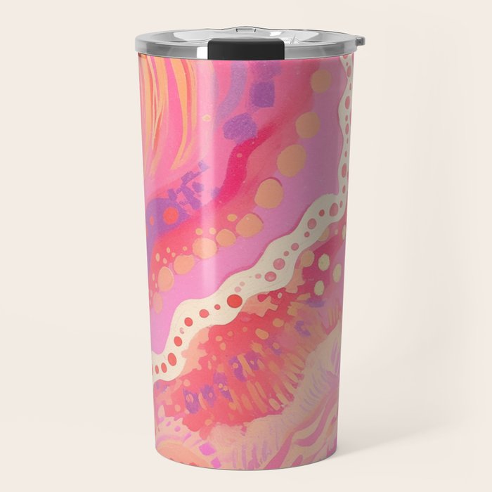 Vibrant Abstract Coral Swirl Pattern with Pink and Peach Accents Travel Mug Gallery Image 1