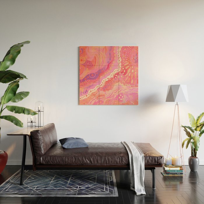 Vibrant Abstract Coral Swirl Pattern with Pink and Peach Accents Wood Wall Art Gallery Image 2