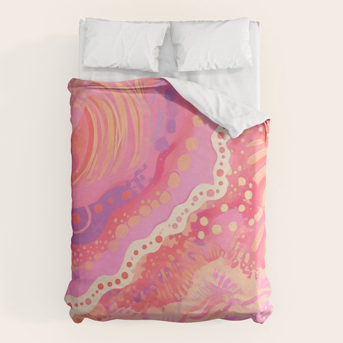 Vibrant Abstract Coral Swirl Pattern with Pink and Peach Accents Duvet Cover Gallery Image 6