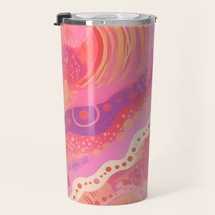 Vibrant Abstract Coral Swirl Pattern with Pink and Peach Accents Travel Mug Gallery Image 3