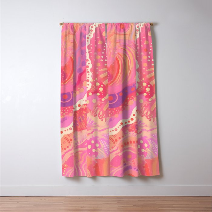Vibrant Abstract Coral Swirl Pattern with Pink and Peach Accents Window Curtain Gallery Image 3