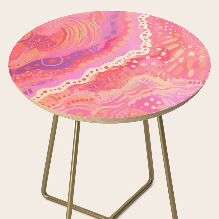 Vibrant Abstract Coral Swirl Pattern with Pink and Peach Accents Side Table Gallery Image 2
