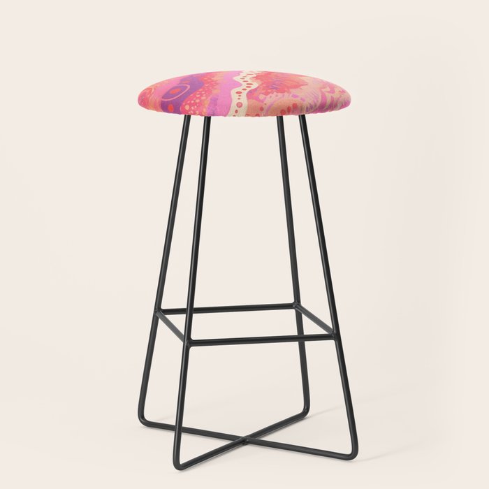 Vibrant Abstract Coral Swirl Pattern with Pink and Peach Accents Stool Gallery Image 1