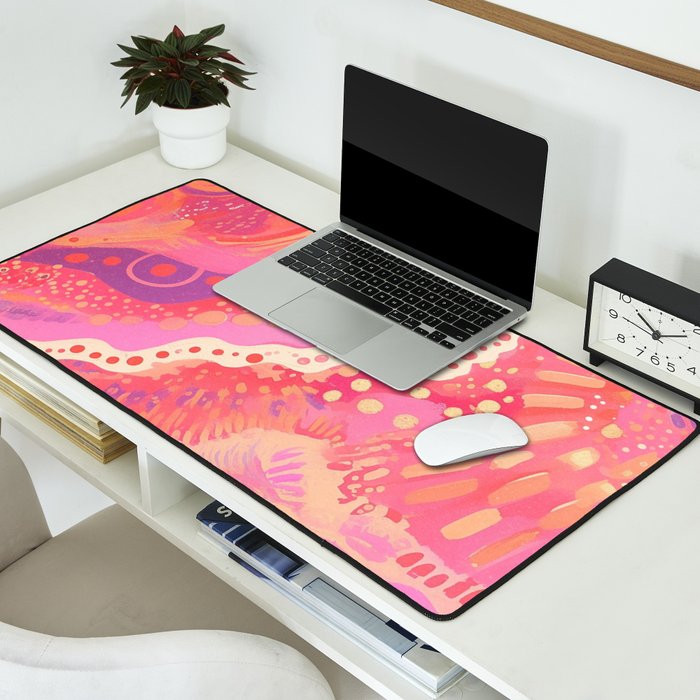 Vibrant Abstract Coral Swirl Pattern with Pink and Peach Accents Desk Mat Gallery Image 2