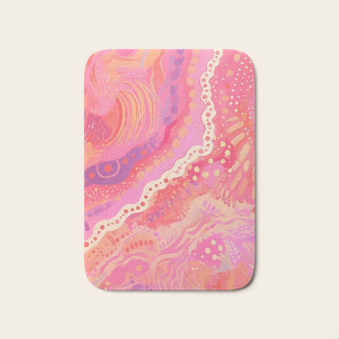 Vibrant Abstract Coral Swirl Pattern with Pink and Peach Accents Bath Mat Gallery Image 1
